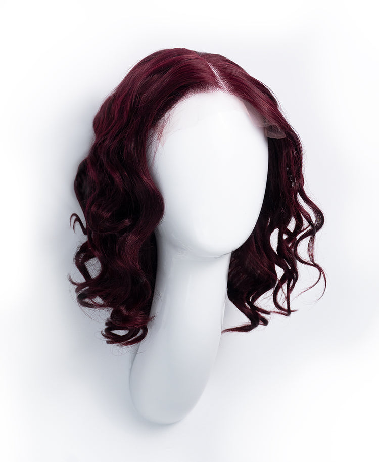 curly human wig - 12" dark red