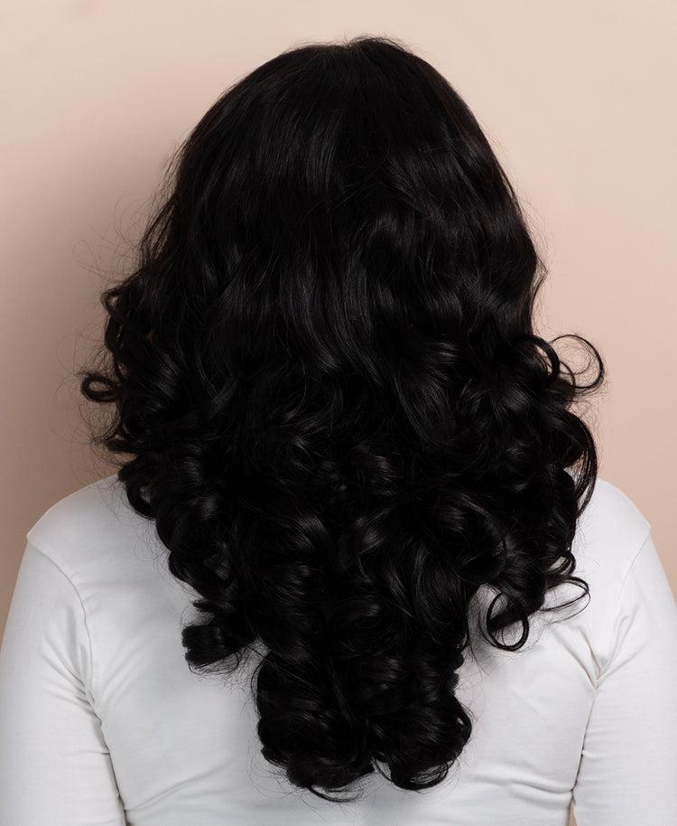 bouncy curls human wig - 18" natural black.