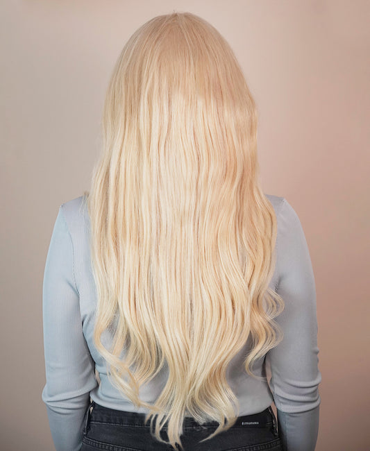 front lace human wig - 26" platinum blonde.