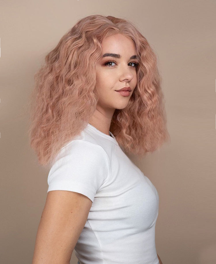 vegan fiber crimped wig 12" cotton candy pink.