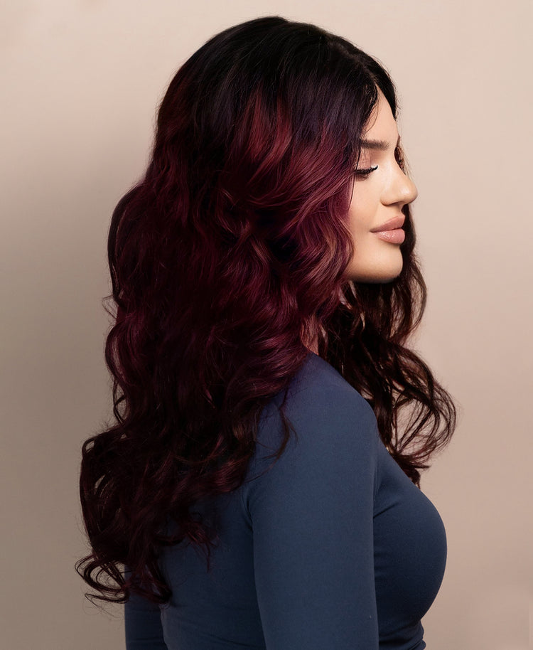 wavy human wig - 20" rooted red