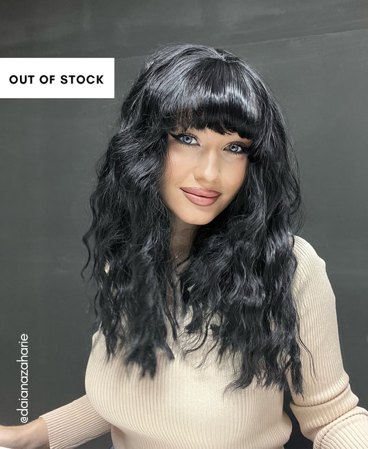 wavy black with bangs wig 14".