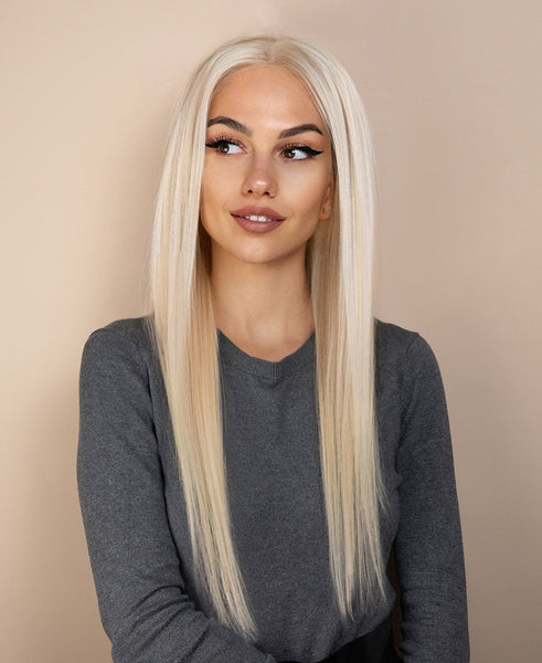♥️ PLATINUM BLONDE 22” STRAIGHT LACE FRONT WIG Amazon.com : Mscathy Platinum Blonde Straight Lace Front  main image 3