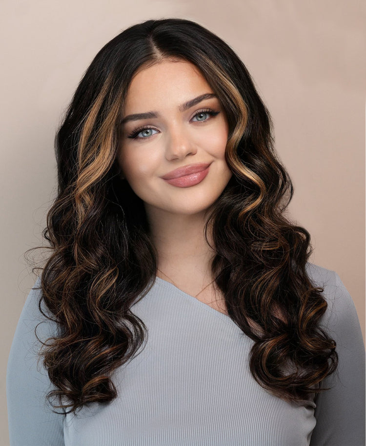 front lace human wig - 20" blonde moneypiece with balayage.