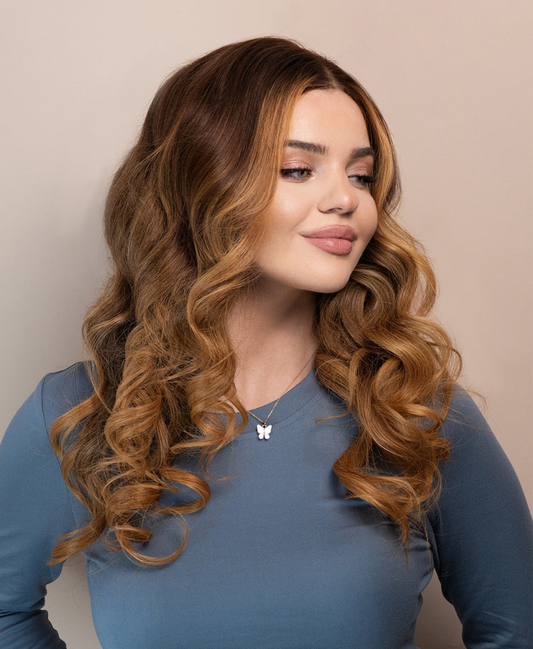 front lace human wig - 20" chestnut bronde balayage.