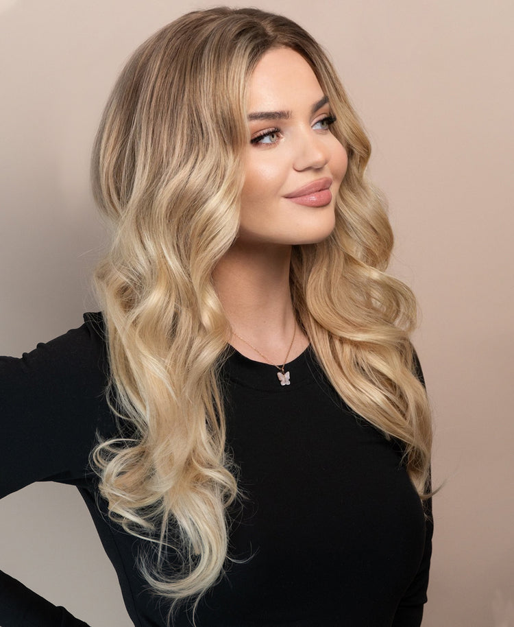 front lace human wig - 20" light blonde balayage.