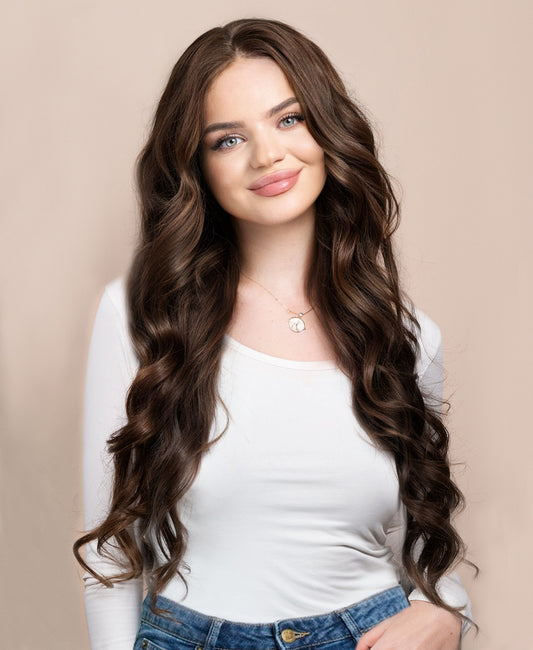 front lace human wig - 26" medium brown.