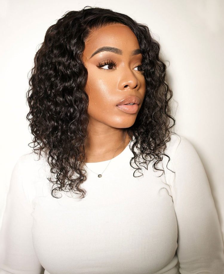 front lace human wig - 10" 3A curly natural black.