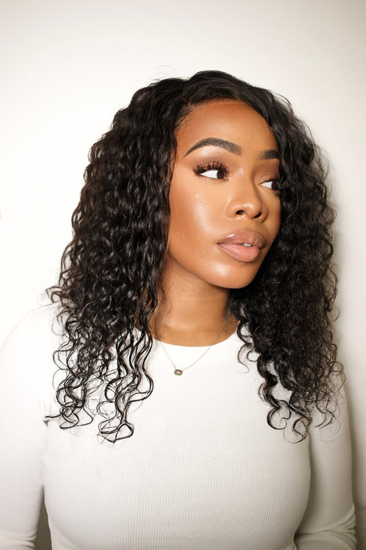 front lace human wig - 14" 3A curly natural black.