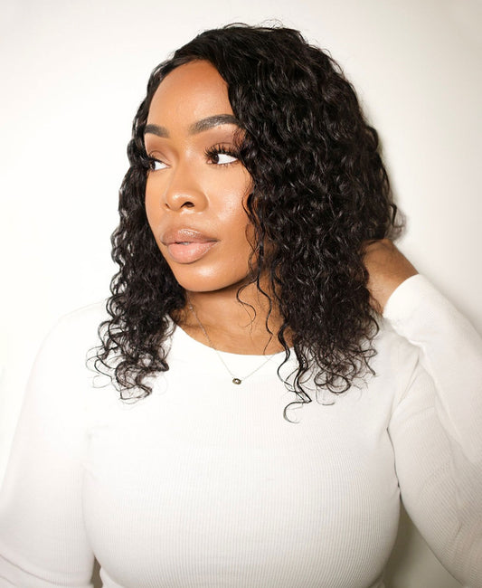 front lace human wig - 12" 3A curly natural black.