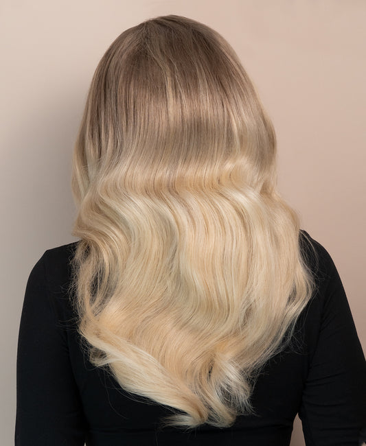 front lace human wig - 20" light blonde balayage.