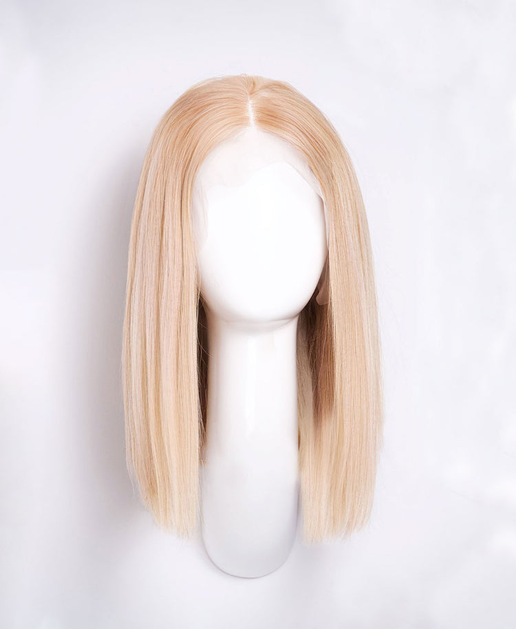 long bob human wig  - 12" blonde highlights.