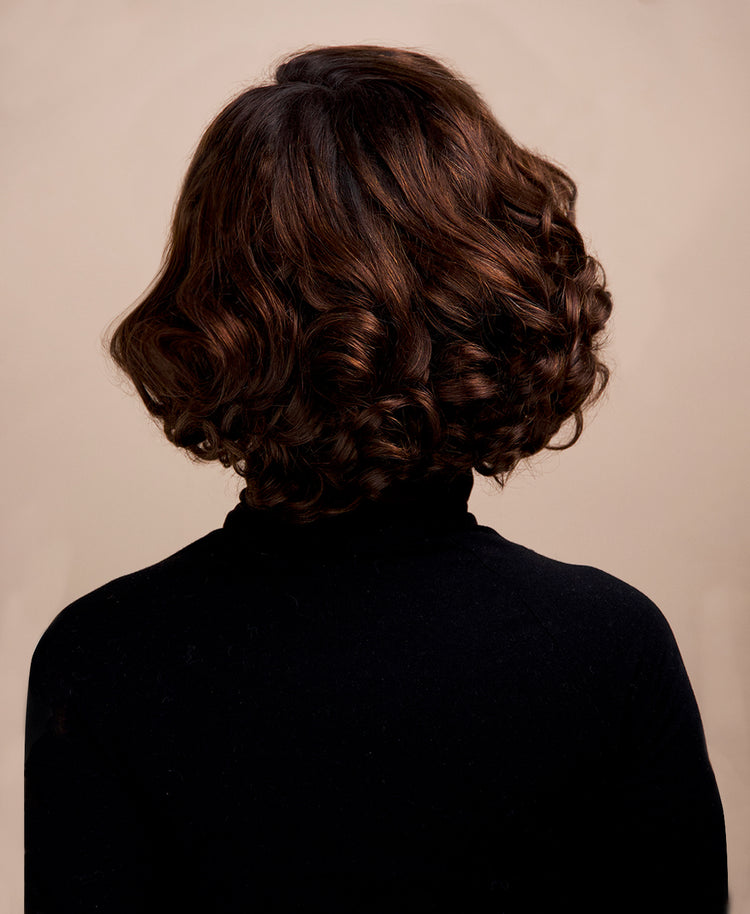 curly bob T-part human wig - 10" medium brown.