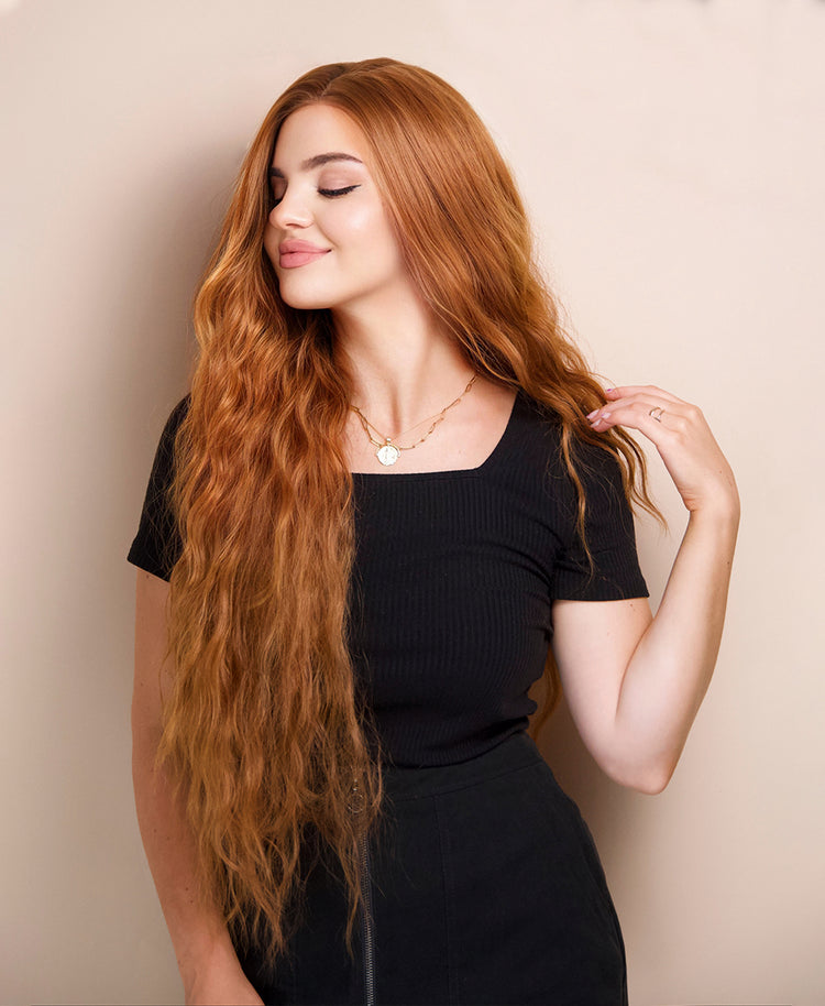 vegan fiber mermaid waves wig 32" ginger.