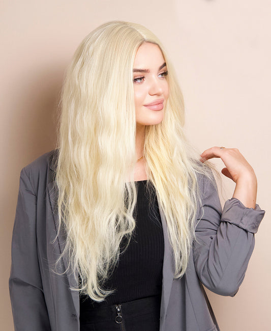 vegan fiber heatless wave wig  24" light blonde.