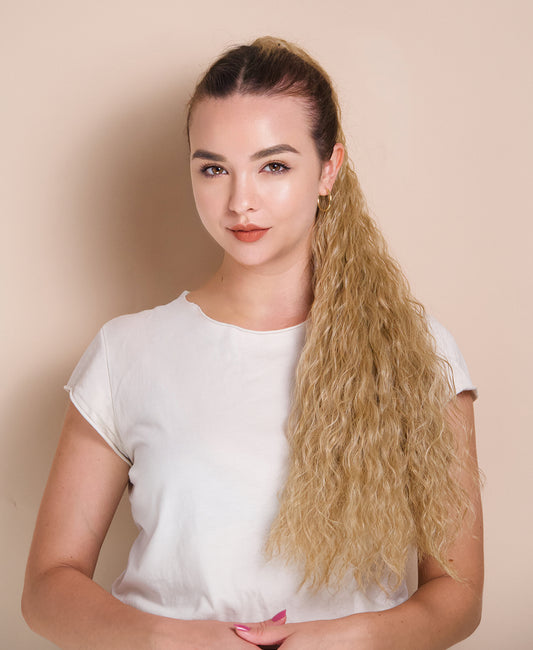 vegan fiber long wavy ponytail - honey blonde 26".