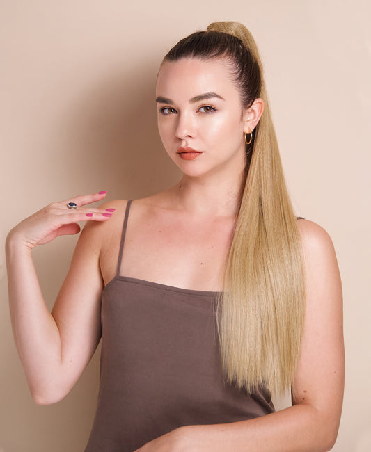 vegan fiber long straight ponytail - honey blonde 26".