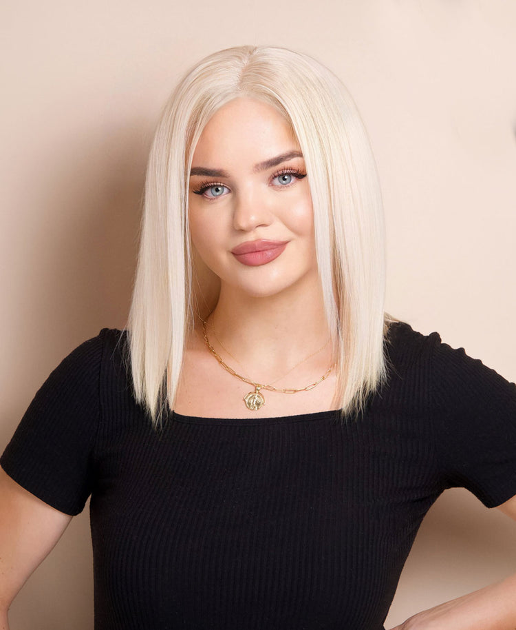 long bob human wig  - 12" platinum blonde.