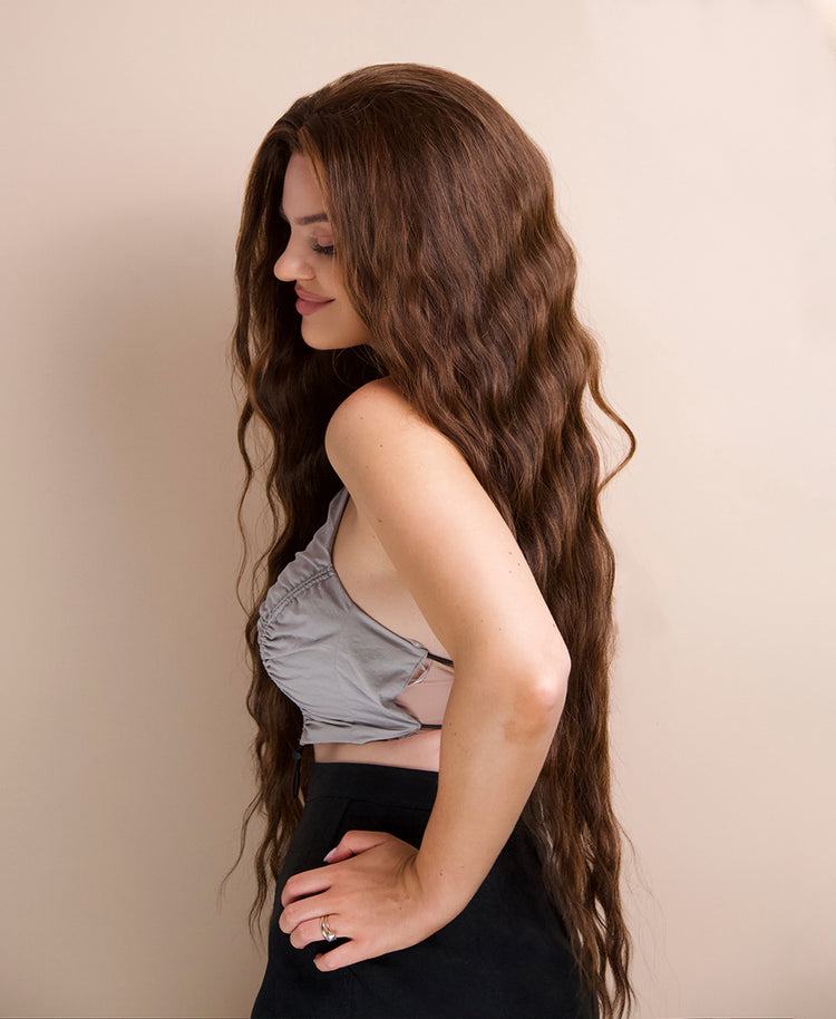 vegan fiber mermaid waves wig 32" caramel balayage.