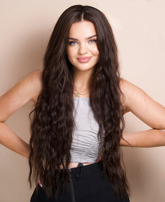 vegan fiber mermaid waves wig 32" medium brown.