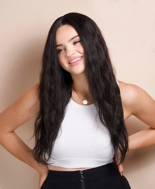 vegan fiber heatless wave wig  24" natural black.