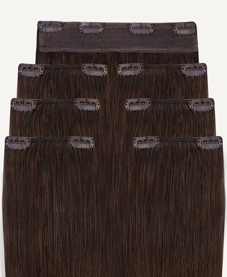 clip-in hair extensions #4 medium brown.
