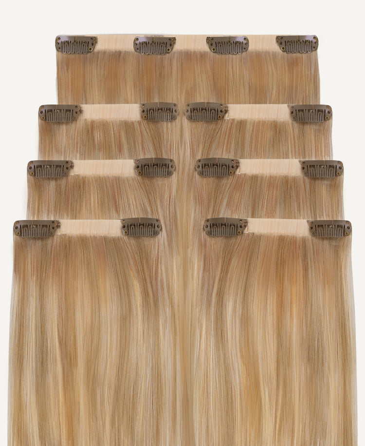invisible clip-in hair extensions #14-613 blonde highlights.