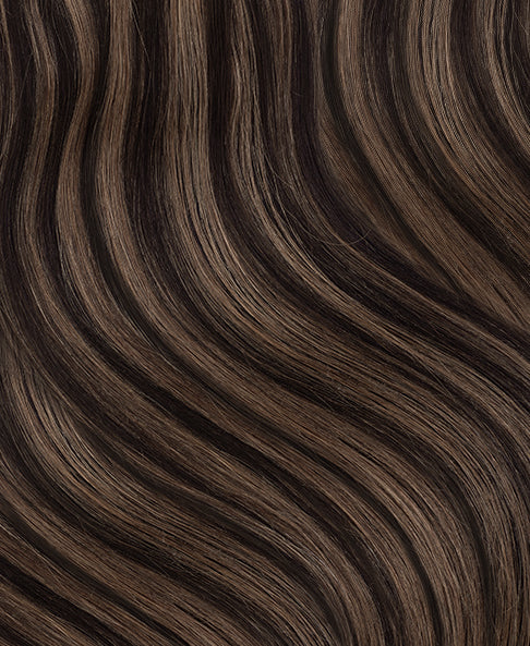 halo one-step hair extensions dark highlights.