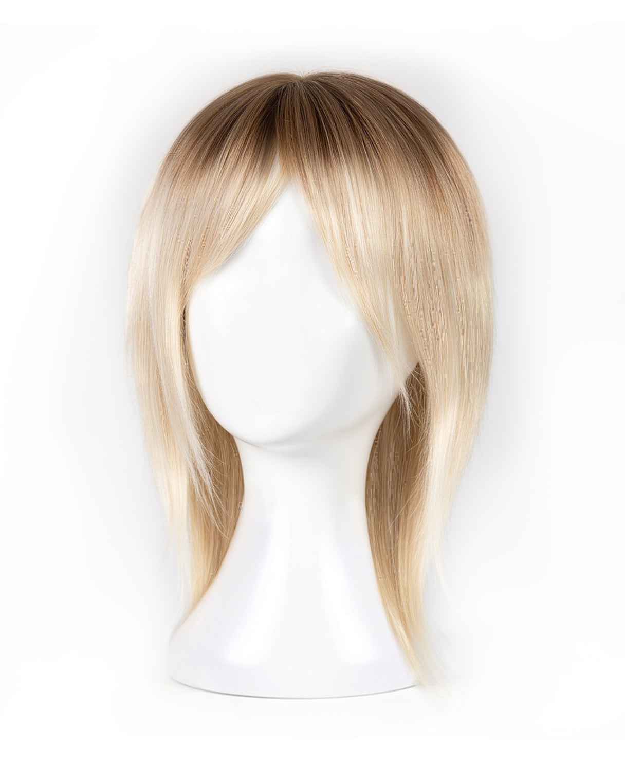 hair topper with bangs 12" rooted light blonde.