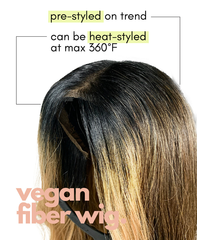 vegan fiber caramel balayage moneypiece wig 24".
