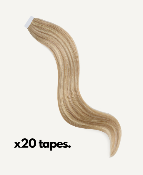 tape-in hair extensions #14-613 blonde highlights.