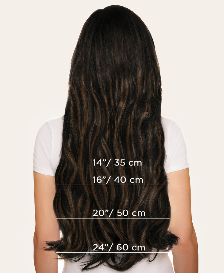 invisible clip-in hair extensions #1b-6 dark highlights.