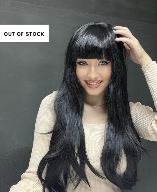 straight black with bangs wig 20".
