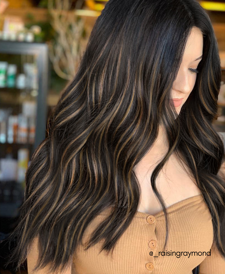 invisible clip-in hair extensions #1b-6 dark highlights.