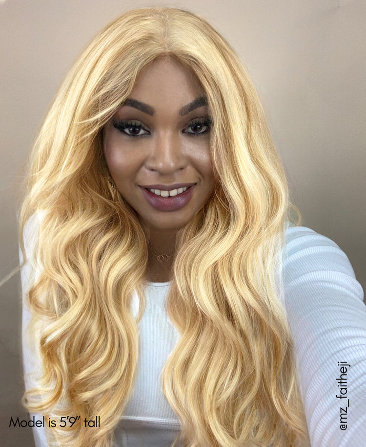 front lace human wig - 24" blonde highlights.