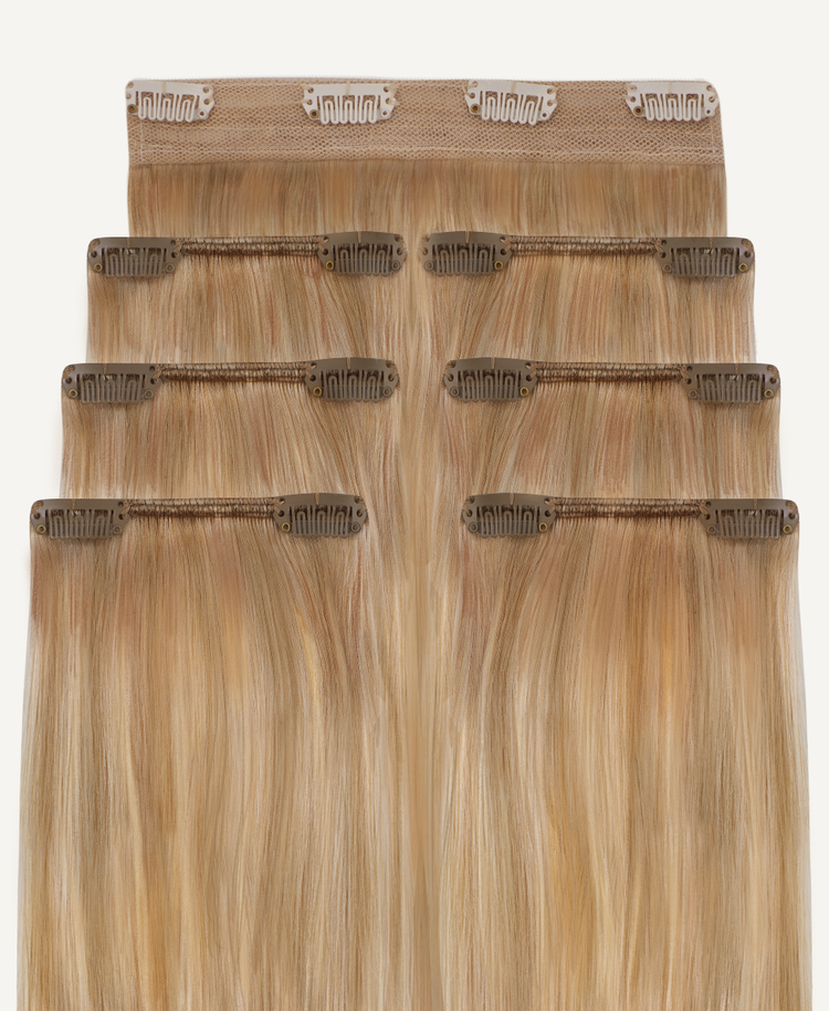 clip-in hair extensions #16-28 blonde balayage.