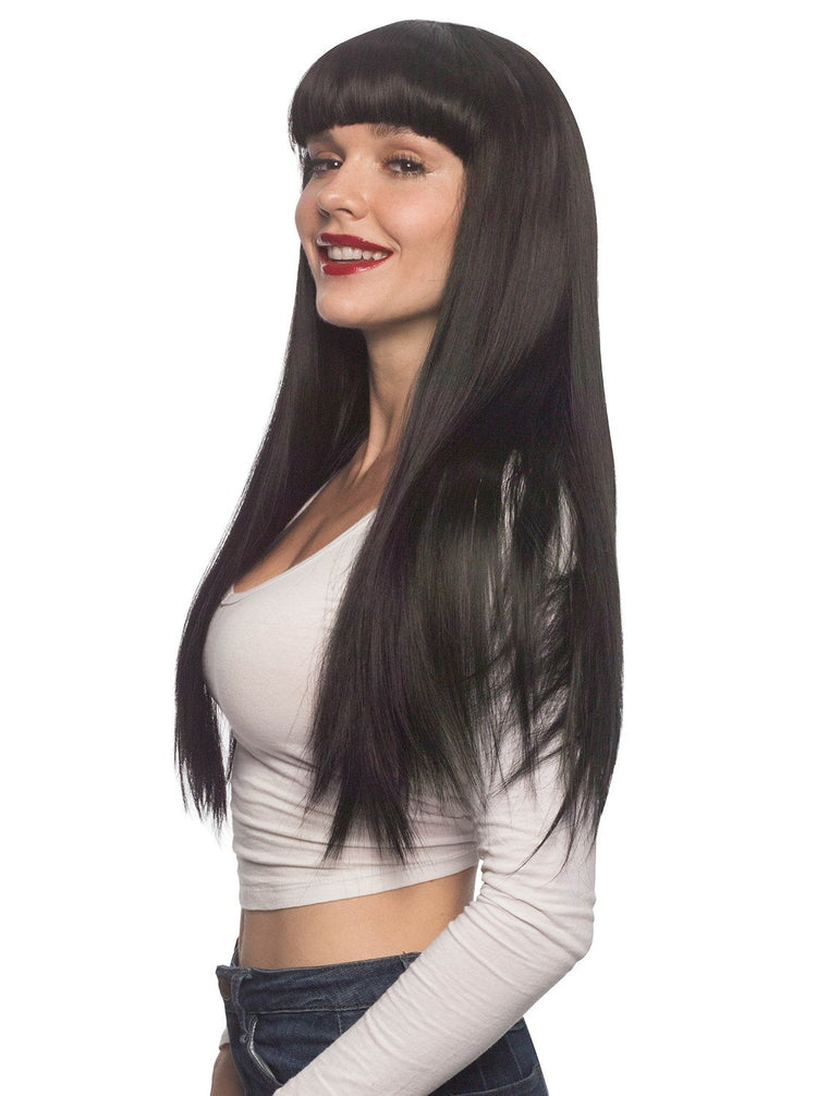 Synthetic Wig Straight With Bangs Black