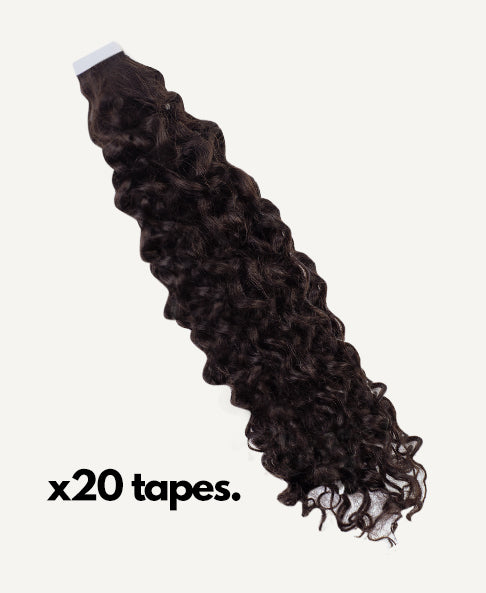 curly tape-in hair extensions #2 chocolate brown.
