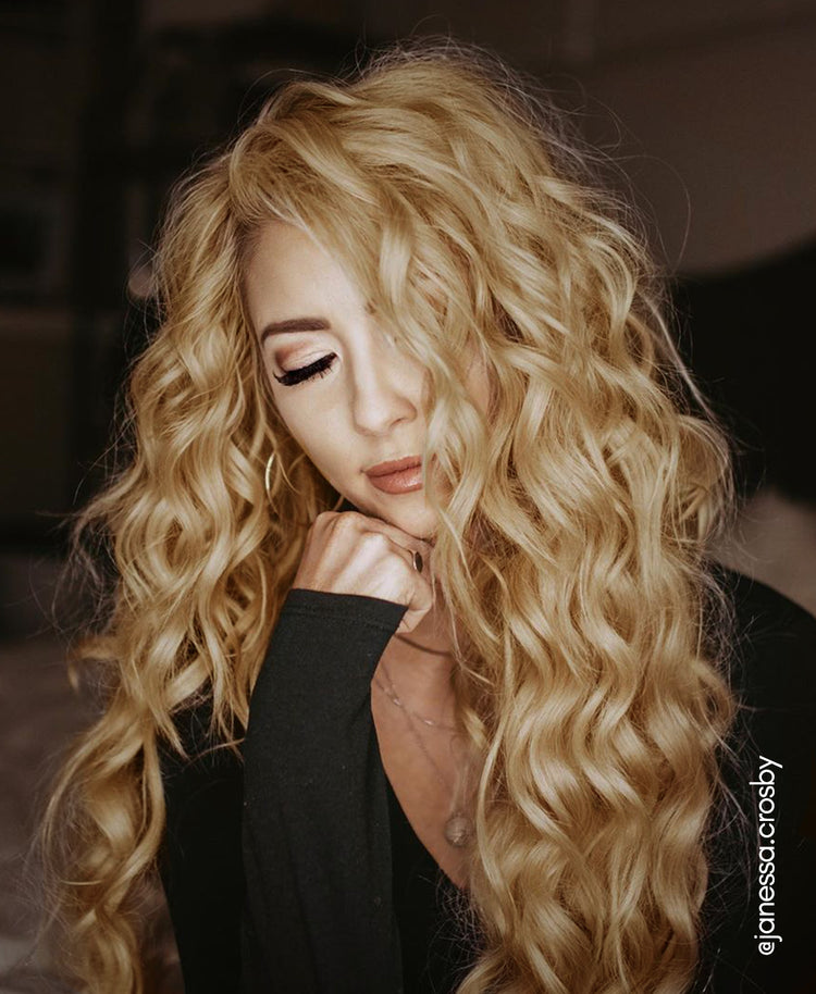 curly tape-in hair extensions #14 medium blonde.