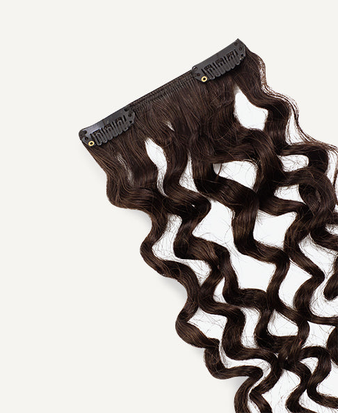 curly (3A curls) clip-in extensions #4 medium brown.